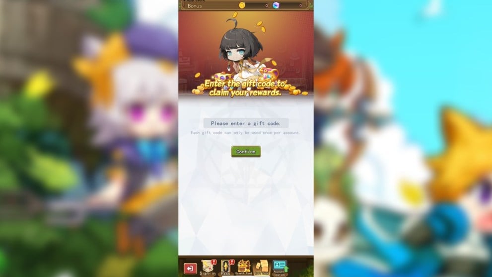 La pantalla de canje de código en Maple Tale.