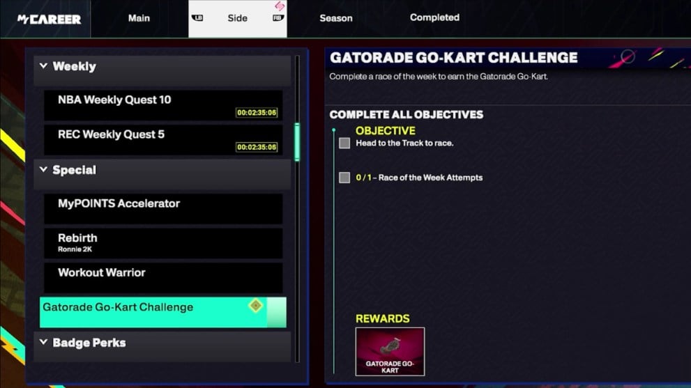 Completa el desafío de karts Gatorade para conseguir el kart en NBA 2K25