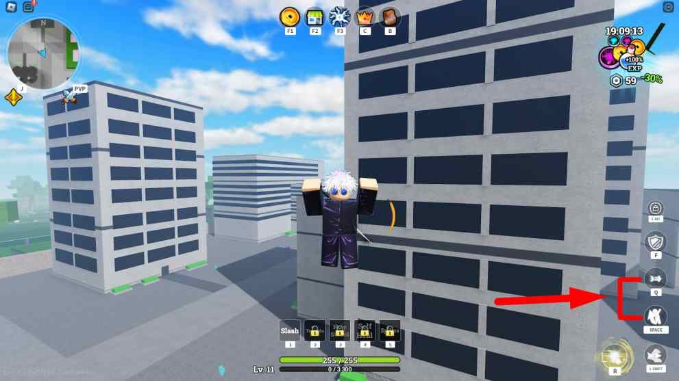 Jugador escalando un edificio en la experiencia Lost Souls Roblox