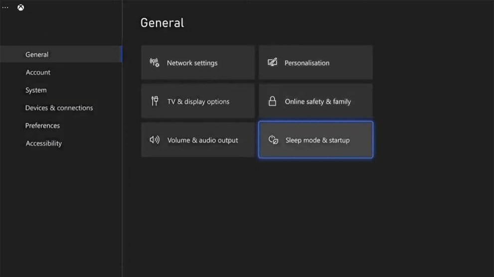 Pantalla de configuración en Xbox