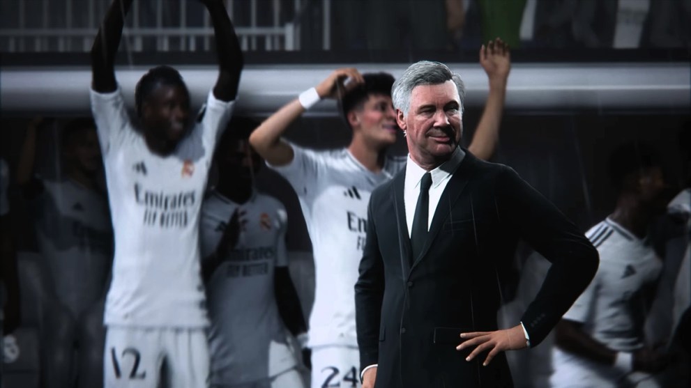 Cómo ganar temporadas SP rápidamente en EA FC 25 - Ancelotti y el equipo celebrando