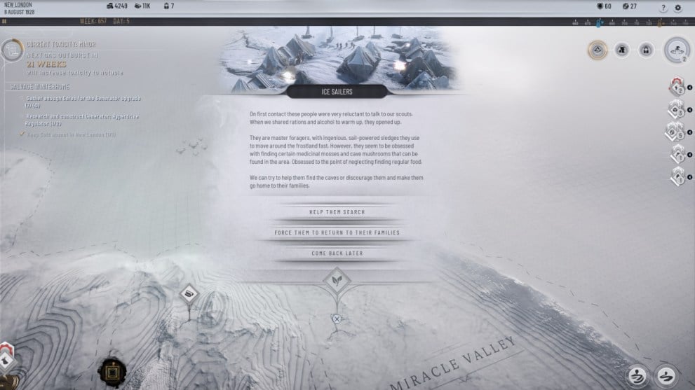 Pantalla de elección de los marineros de hielo de Frostpunk 2 Frostland