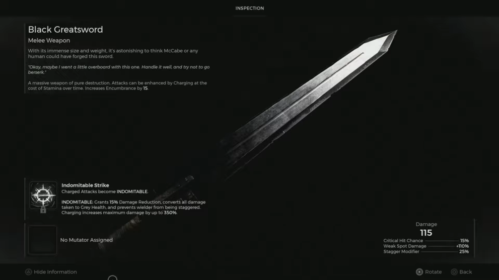 Arma DLC cuerpo a cuerpo de espada larga Black Blade de Remnant 2