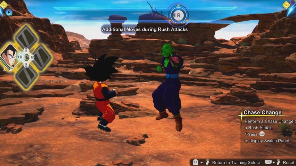 Dragon Ball Sparking Zero Goten vs Piccolo Chase cambia el menú para convocar a Gohan