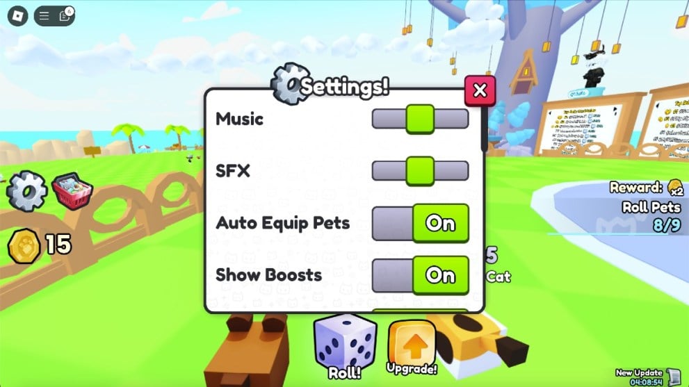 El menú Configuración en Pets Go.