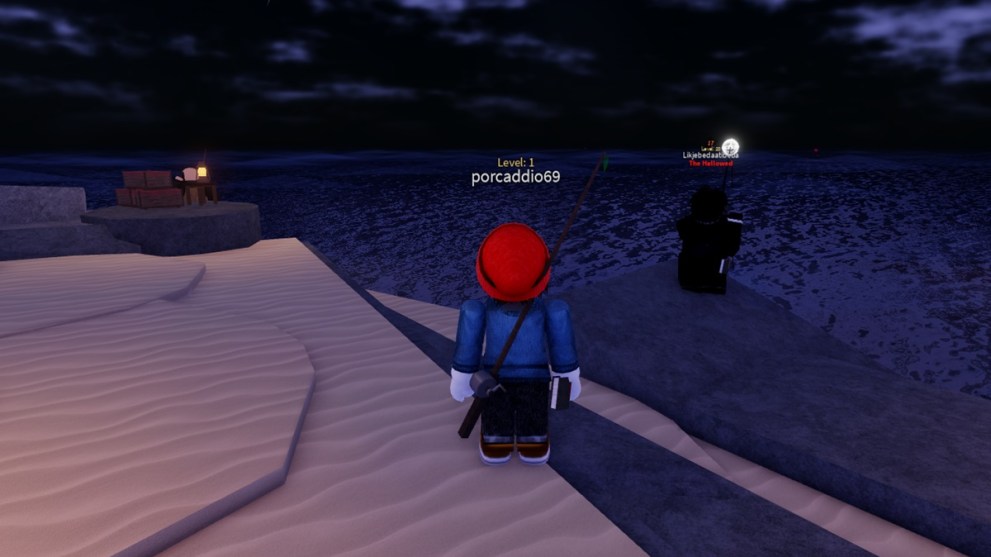 Personaje de Roblox mirando el mar.