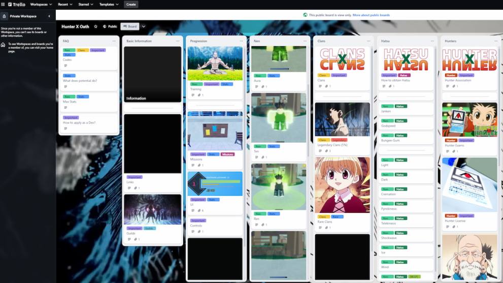 Los tableros oficiales de Hunter X Oath Trello