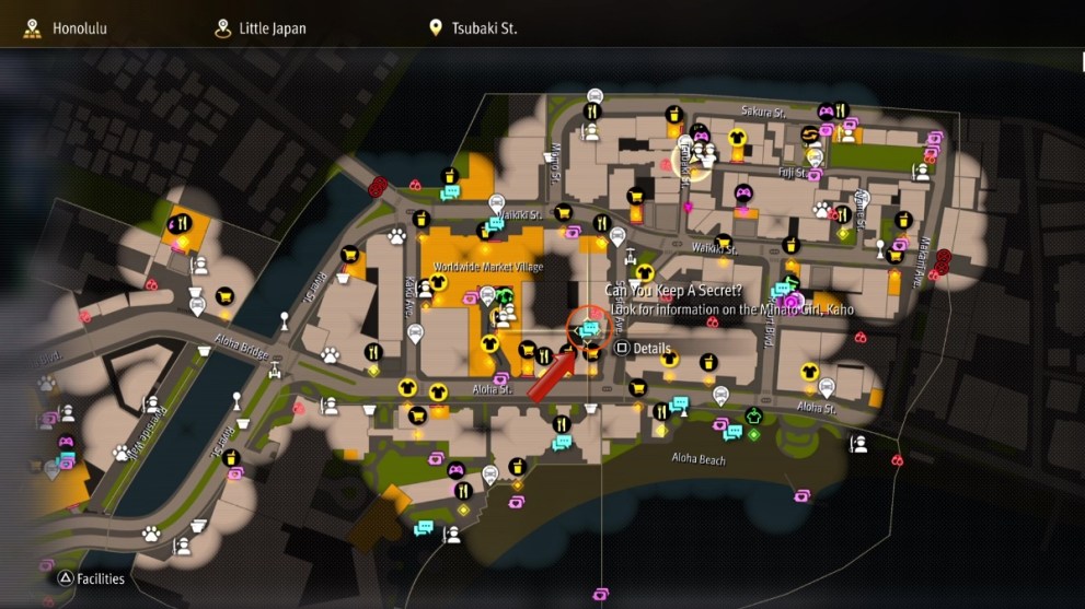 La ubicación del mapa de Kaho Shibuya Sememy en Like A Dragon: Pirate Yakuza en Hawaii, 